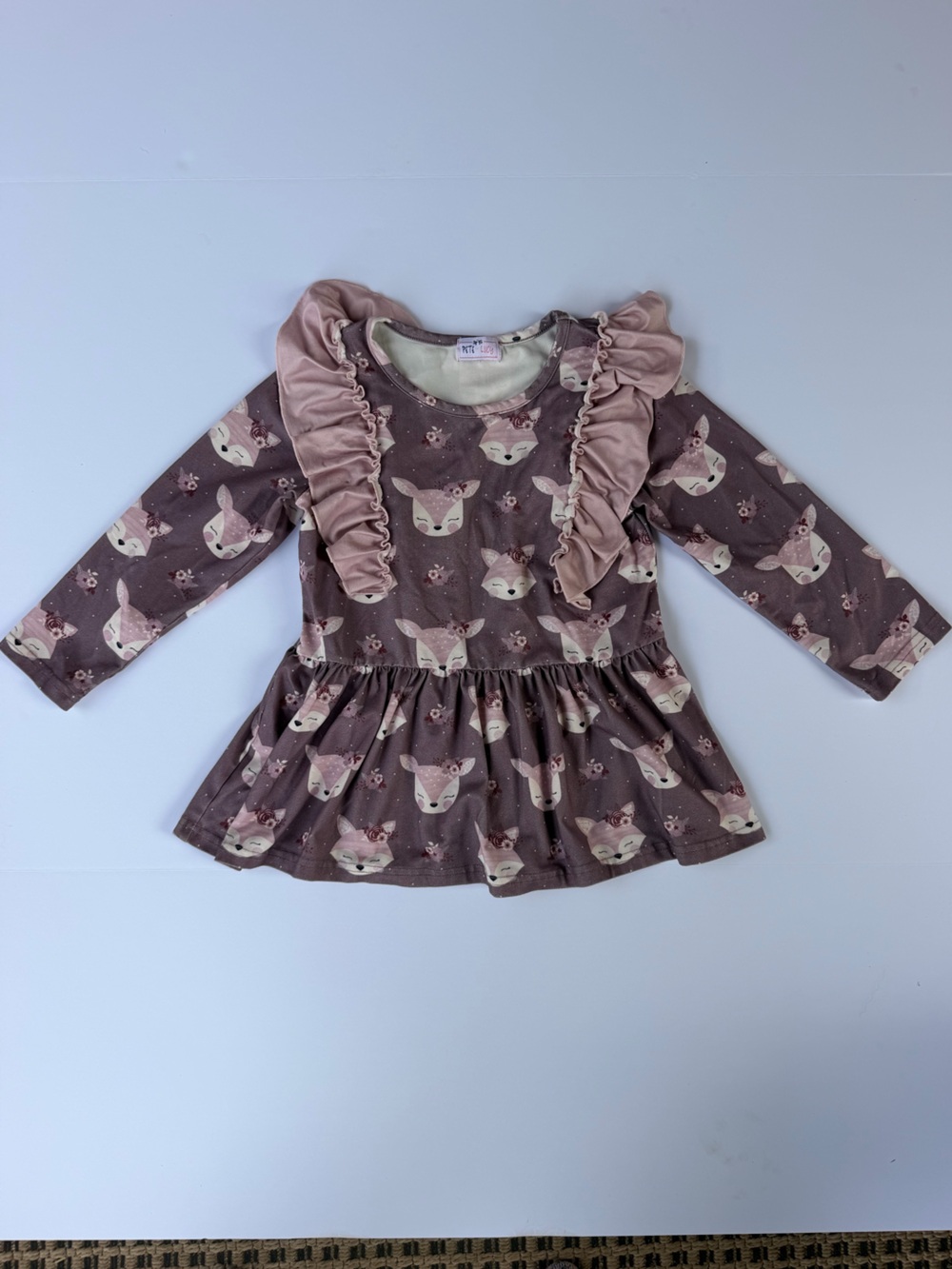 Pete + Lucy Woodland Deer Ruffle Dress Girls Size 6